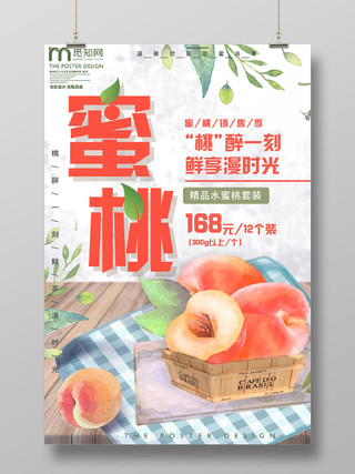 简约清新水蜜桃套装水果宣传销售海报